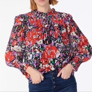 J.Crew Smocked popover top in Lurex® dot floral
